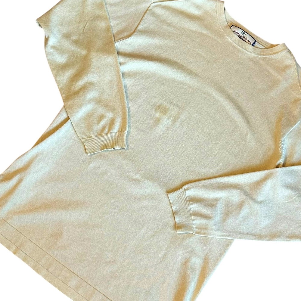 Tommy Bahama Sweater Men's Small Pale Yellow Silk Blend Long Sleeve Crew Neck